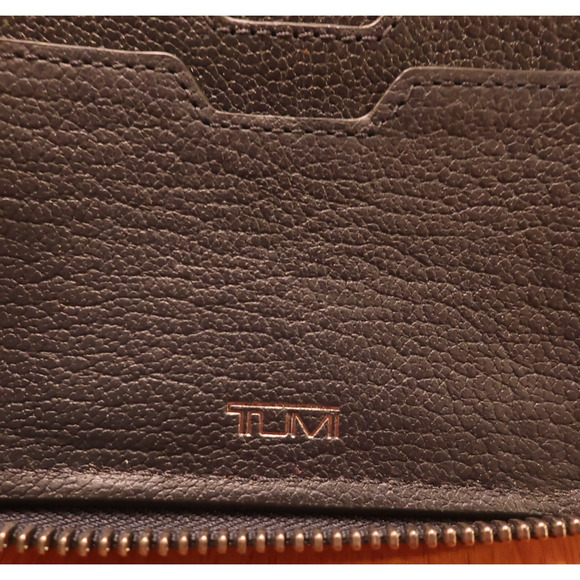 TUMI Phone Holder Wallet w/ Crossbody Strap Navy Leather RFID Gun Metal Hardware - Picture 9 of 12
